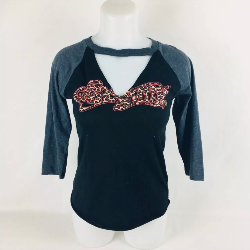 Aerosmith Womens 3/4 Sleeve Tee Black Gray S (V12)